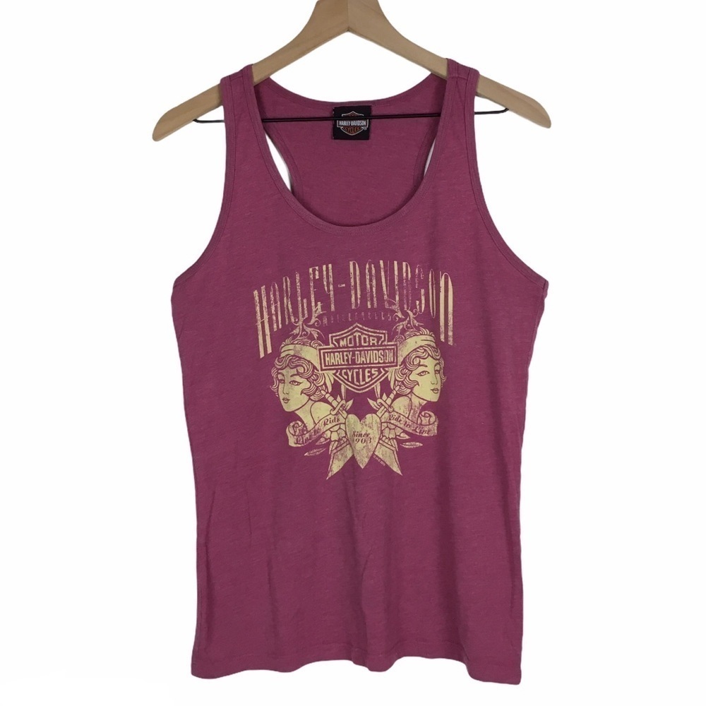 HARLEY DAVIDSON Tank Top Nassau Bahamas Racerback 2010 Heart Thorns Roses Wings